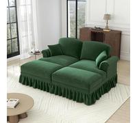 SHAIRMB Canapé Modulaire en Forme De U en Chenille avec Accoudoirs en Forme D'Entonnoir Jupe Amovible à Volants, Canapé Doux Et Confortable en Forme De Nuage,Vert,2 Seats+2 Ottomans