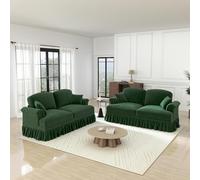 SHAIRMB Canapé Modulaire en Forme De U en Chenille avec Accoudoirs en Forme D'Entonnoir Jupe Amovible à Volants, Canapé Doux Et Confortable en Forme De Nuage,Vert,2 Seats+2 Seats