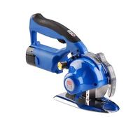 SHAIRMB Coupe-Tissu, Machine De DéCoupe Rotative éLectrique sans Fil à 5 Vitesses, éPaisseurs De Coupe : 27/32/40 Mm, avec 2 Batteries, pour Tissus Multicouches, Cuir,Bleu,125mm
