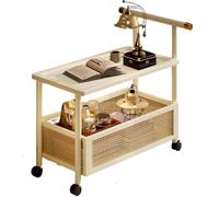 SHAIRMB Desserte Roulante Moderne à Deux Niveaux avec Rangement, Support à Snacks Et Table Basse Mobile, Table D'Appoint Ou Table De Chevet Multifonction, pour Salon, Chambre,Creamy White,50cm
