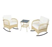 SHAIRMB Ensemble De Mobilier De Balcon avec Fauteuils à Bascule, Ensemble De Jardin 3 PièCes en Rotin 2 Fauteuils à Bascule Et Table, Ensemble De Terrasse Et Balcon D'ExtéRieur,Beige