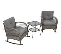 SHAIRMB Ensemble De Mobilier De Balcon avec Fauteuils à Bascule, Ensemble De Jardin 3 PièCes en Rotin 2 Fauteuils à Bascule Et Table, Ensemble De Terrasse Et Balcon D'ExtéRieur,Gris