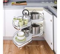 SHAIRMB Meuble De Cuisine d'angle à 2 Niveaux, éTagèRe Coulissante à Plateau Tournant, Panier d'angle Blanc à Motif De Soucoupe Volante, pour Meubles De 800 Mm Ou 900 Mm,900 (Left Pull Out)