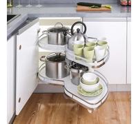 SHAIRMB Meuble De Cuisine d'angle à 2 Niveaux, éTagèRe Coulissante à Plateau Tournant, Panier d'angle Blanc à Motif De Soucoupe Volante, pour Meubles De 800 Mm Ou 900 Mm,800 (Right Pull Out)