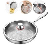 SHAIRMB PoêLe Pro MarteléE en Titane avec Couvercle, Ustensile De Cuisine Ultra-RéSistant en Titane Pro 2025, PoêLe AntiadhéSive Multifonctionnelle Et RéSistante Aux Rayures,Argent,11.02in