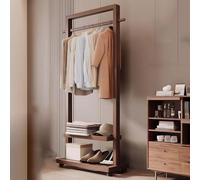 SHAIRMB Portant à VêTements en Bois sur roulettes, Porte-VêTements Robustes, Porte-Manteau pour Chambre à Coucher, éTagèRes De Rangement pour Chaussures Et VêTements,Walnut Color,105CM/41.3IN