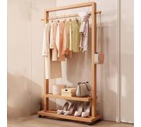 SHAIRMB Portant à VêTements en Bois sur roulettes, Porte-VêTements Robustes, Porte-Manteau pour Chambre à Coucher, éTagèRes De Rangement pour Chaussures Et VêTements,Wood Color,105CM/41.3IN