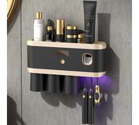 SHAIRMB Porte-Brosse à Dents éLectrique Mural, StéRilisateur UV, Rechargeable, Distributeur Automatique de Dentifrice, pour Brosses à Dents pour Douche Et Salle de Bain,Noir,3cups