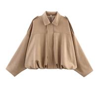SHAIRMB Veste DéContractéE en Daim pour Femme, Veste Courte en Daim, Veste Courte à Manches Longues Et Fermeture éClair avec Revers, Manteaux DéContractéS Tendance pour Femme,08,S