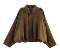 SHAIRMB Veste en Daim pour Femme, Veste De Moto Tendance en Velours CôTelé Imitation Cuir, Manteau Aviateur à Revers Printanier, Manches Longues Oversize DéContractéEs,03,L