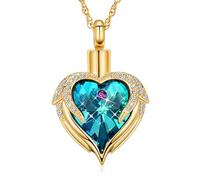 shajwo Collier funéraire en forme d'ailes d'ange en forme de cœur pour cendres pour femme - Pendentif commémoratif pour cendres d'animaux de compagnie humains, cristal en acier inoxydable