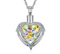 shajwo Collier funéraire en forme d'ailes d'ange en forme de cœur pour cendres pour femme - Pendentif commémoratif pour cendres d'animaux de compagnie humains, cristal en acier inoxydable