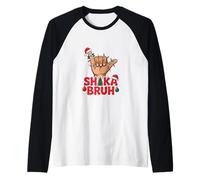 Shaka Bruh Christmas Lights Santa Hawaiian Hat Hula Lei Manche Raglan