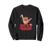 Shaka Bruh Christmas Lights Santa Hawaiian Hat Hula Lei Sweatshirt