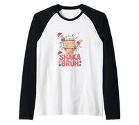 Shaka Bruh Sign Hawaiian Christmas Lights Santa Hat Hula Lei Manche Raglan