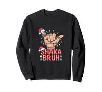Shaka Bruh Sign Hawaiian Christmas Lights Santa Hat Hula Lei Sweatshirt