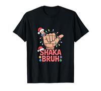 Shaka Bruh Sign Hawaiian Christmas Lights Santa Hat Hula Lei T-Shirt