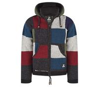 SHAKALOHA - Cardigan patchwork de qualité supérieure avec bleu / rouge / anthracite / vert / gris - m patch nh winston hommes / unisexe - veste fleece-aed en laine de mouton au Népal