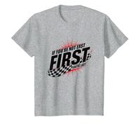 Shake and Bake First Last Racing Citation de Motivation pour Fan de Course T-Shirt, Enfant, Gris Chiné, 4 Ans