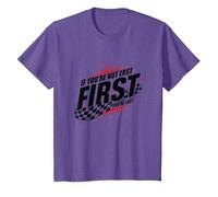Shake and Bake First Last Racing Citation de Motivation pour Fan de Course T-Shirt, Enfant, Violet Chiné, 10 Ans