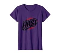 Shake and Bake First Last Racing Citation de Motivation pour Fan de Course T-Shirt, Femme, Violet, M