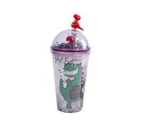 SHAKE CUP DINO - Gobelet réutilisable avec couvercle et paille - Double paroi - Bouchon à vis hermétique - Pour eau minérale, fruits et jus. En verre, tasse. Un cadeau pour tous les enfants.