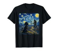 Shake Hands Bigfoot Alien Van Gogh Style Chien Nuit étoilée T-Shirt Graphique avec Valeur