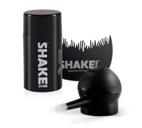 SHAKE OVER Kit de coiffage végétalien pour épaissir les cheveux, fibres enrichies en zinc, cheveux bruns foncés, de qualité supérieure, fabriqués en Europe (12 g, marron foncé, applicateur de spray et