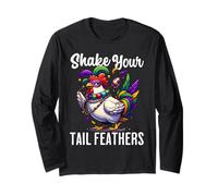 Shake Your Tail Feathers Mignon Chicken Funny Mardi Gras pour Femmes Manche Longue