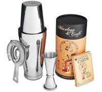 Shaker à cocktail Boston : shaker à martini professionnel lesté, passoire à cocktail et doseur japonais | Ensemble de shaker de bar portable pour mélangeur de boisson | Cartes de recettes exclusives