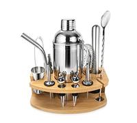 Shaker à Cocktail kit, Cocktail Set 750ML Professionnel 14 Pièces en INOX avec Support en Bois, Ensemble de Cocktail Shaker kit pour Bar, Soirée, Pique-Nique, Mariage, Célébration