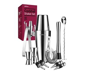 Shaker à Cocktail Shaker Boston - 750ML550ML - Coffret Cadeau - Shaker à Cocktail - Shaker à Cocktail - en Acier Inoxydable - Shaker pour Cocktails - Cuillère à Barman - 12 pièces