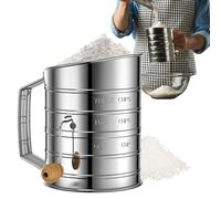 Shaker à farine en d'acier inoxydable - Tamis à farine en acier inoxydable | Tamis à manivelle, avec tamis de cuisson professionnel à mailles fines, très, sans grumeaux et facile à