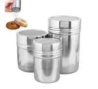 Shaker à poudre à sucre, kit de poussières en acier inoxydable, décoration créative, outils de cuisson pour thé, gâteau, pâte, pancakes, café, équipement de cuisine 3 pièces, 6,9 x 10,25 cm