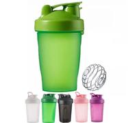 Shaker à protéines de 400 ml, mélangeur de protéines, shaker portable pré-entraînement avec boule de mélange à fouet métallique, parfait pour mélanger des shakes en poudre, transparent, sans BPA et
