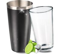 Shaker Boston professionnel avec verre à mélange 700 ml - shaker à cocktail en acier inoxydable avec revêtement antidérapant - accessoires de bar pour la maison - noir