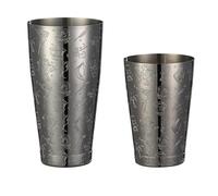 Shaker Cocktail INOX Shaker À Cocktail en Acier Inoxydable avec Différentes Finitions De Surface - 2 Pièces, 15 Onces Et 25(Black Graphic Tiki)