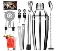 Shaker Cocktail Kit, 10 Pièces Shakers à Cocktails INOX, Kit Cocktail Complet - 750 ML - pour Barman, avec crépine, Jigger, verseur, pour mélanger Boissons, Home, Bar, Party