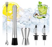 Shaker Cocktail Set 5 Pcs Set Cocktail, Kit Barman Professionale Con 2 Beccucci Misurino Cucchiaio Pestello, Pestello Cocktail per Barman Cucina Bar Ristorante