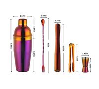 Shaker Cocktail,Shaker Cocktail Inox Ensemble De Shaker À Cocktail En Acier Inoxydable, 750Ml, Outils Barman Muddler, Bouchon Bouteille Vin, Ustensiles Bar, 1-8 Pièces(Rose Red)