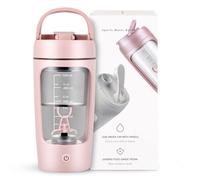 Shaker Électrique pour Protéines 650 ml,Mélangeur automatique de protéines - Avec boîte en poudre - Recharge USB - En Tritan -Rose