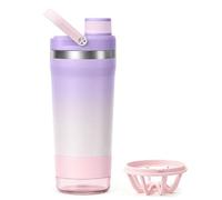 Shaker Inox 700ml, Shaker Proteine avec Compartiment Amovible, Anti-fuite | Shaker en Acier avec Tamis de Mélange Sans Bruit, Double Paroi, Sans BPA, pour Bureau et Gym, Lilas Rose