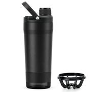 Shaker Inox 700ml, Shaker Proteine avec Compartiment Amovible, Anti-fuite | Shaker en Acier avec Tamis de Mélange Sans Bruit, Double Paroi, Sans BPA, pour Bureau et Gym, Noir Nouvelle