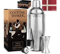 Shaker Professionnel avec Un Double Jigger & 2 verseurs de liqueurs par BARVIVO -Mixeur de Martini en Acier Inoxydable brossé Parfait pour mélanger Margarita et Autres Boissons à la Maison.