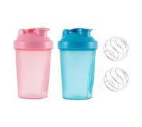 Shaker Protéiné 400ml,Protein Shaker,2 PCS Bouteille Shaker Protéines,sans BPA,avec Boules de Fouet en Métal,Pour Fitness,Sport,Gym(Bleu,Rose)