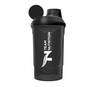 Shaker Protéine 600ml Team Nutrition | Grille Anti-Grumeaux | Sans BPA, Résistant & Anti-Fuites | Idéal Shakes, BCAA, Boissons Pré-Workout | Shaker Gradué & Compatible Lave-Vaisselle (Noir)