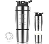 Shaker Protéiné En Acier Inoxydable, Sport Fitness, Shaker Protéiné Fitness 600 Ml, Avec Tasse De 200 Ml, Sans Bpa Avec Balance, Pour Shake Protéiné, Diététique Et Fitness (Argent)