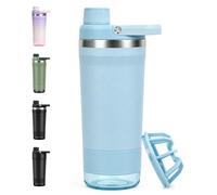 Shaker Proteine Inox 700ml avec Compartiment Poudre,Double Paroi,Anti-fuite | Bouteille Shaker de Protéines Mélange Homogène, Protein Shaker Idéal pour Gym, Bureau et Voyage, Sans BPA