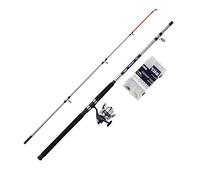 Shakespeare Salt Boat Basher Combo Set Canne à pêche et Moulinet, Spinning Combo avec étui Rigide, leurres et matériel d'extrémité, pêche en mer, Unisexe, Bleu et Blanc, 2,10 m, 100-300 g