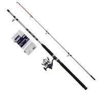 Shakespeare Salt Boat Basher Combo Set Canne à pêche et Moulinet, Spinning Combo avec étui Rigide, leurres et matériel d'extrémité, pêche en mer, Unisexe, Bleu et Blanc, 2,40 m, 100-300 g